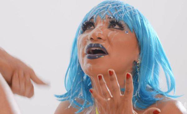 Cyber Sodomite - cum on face for kinky blue-haired tranny Jessy Dubai - xhand.com on poweredporn.com