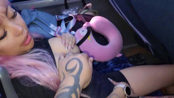 Two babes are fucked in the crowded bus on the backseats - anysex.com - Mexico on poweredporn.com