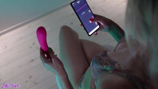 New pink toy turned out to be powerful enough to make the blonde's legs shake in an intense orgasm - anysex.com on poweredporn.com