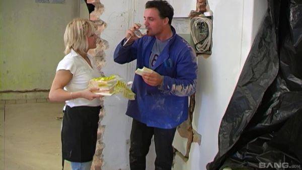 Horny electrician fucks blonde MILF in the ass and comes on her tits - hellporno.com on poweredporn.com