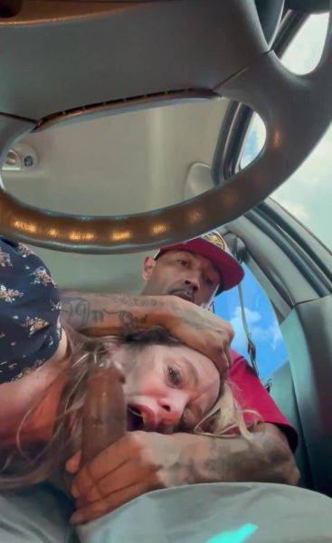 Curly-haired MILF sucks BBC in car at the parking lot - anysex.com on poweredporn.com