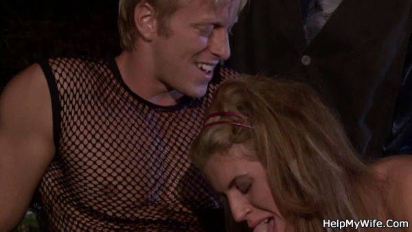 Young blonde wife shares her shaved pussy with her cuckold hubby while riding a massive dick outside - sexu.com - Czech Republic on poweredporn.com