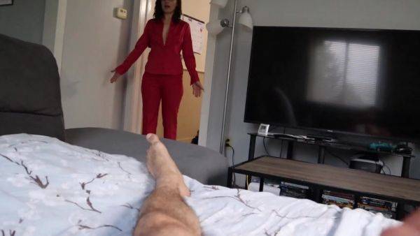 Super skinny stepmom helps me cum after catching me with boner - anysex.com on poweredporn.com
