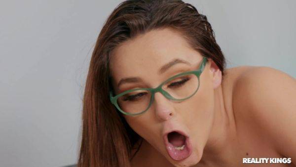 Doggystyle and UnderCOVER Blowjob by brunette nerd in eyeglasses Aften Opal - xhand.com - Usa on poweredporn.com