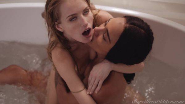 Eating wet hairy pussy in hot bathtub: Lesbian Beauties Volume 21 Black And White Scene 2 - A Change Of Heart with Julie Kay - xhand.com on poweredporn.com