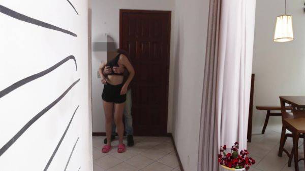 Wife Welcomes The Neighbor To The House While The Cuckold Is In The Bathroom - hclips.com - Brazil on poweredporn.com