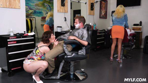 Dazzling blonde babes share cock at the hairdressed and fuck together - xbabe.com on poweredporn.com