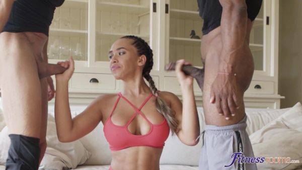 Fitness Threesome - Big Tits Tight Fit Babe Needs 2 Cock Workout - Jesus Reyes - xtits.com - Russia on poweredporn.com