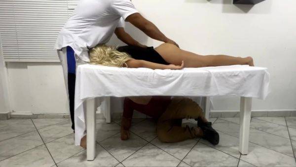 Husband Hides Under The Table To See What The Masseuse Was Doing To His Beautiful Wife Ntr - hotmovs.com - Usa on poweredporn.com