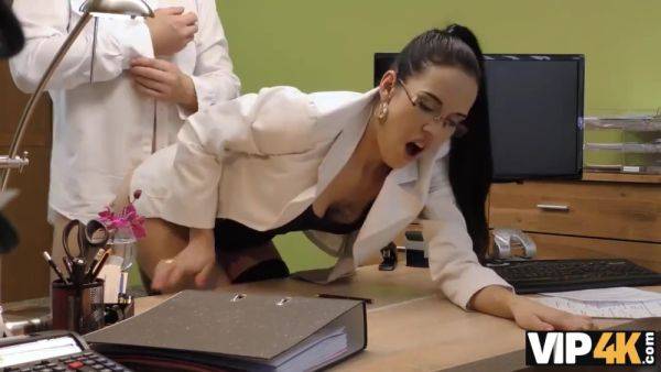 Sexy Slim Brunette MILF Fulfills the Loan Manager's Sexual Desires To Get Money - anysex.com on poweredporn.com