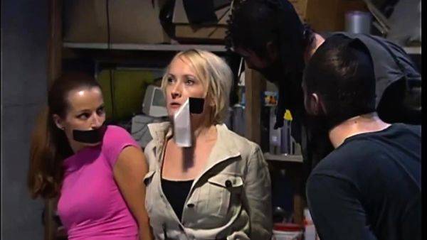 Blonde and Brunette gagged with black tape - drtuber.com on poweredporn.com