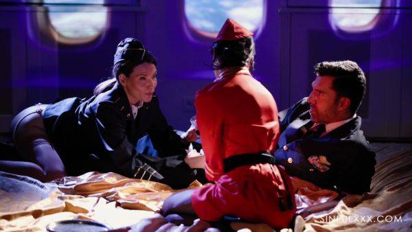 Stunning stewardesses devour the same dick in a romantic FFM - hellporno.com on poweredporn.com