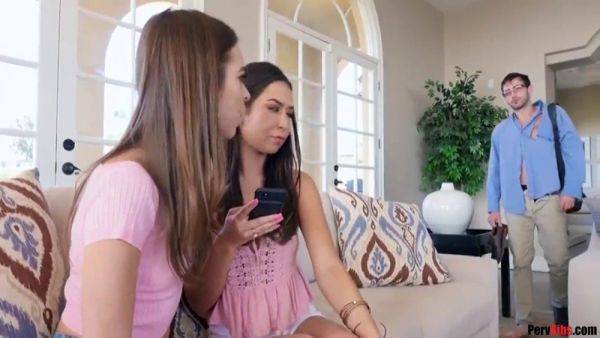 Watch these American stepsisters get down and dirty with cock in a wild threesome - sexu.com - Usa on poweredporn.com