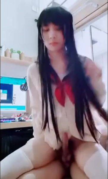 Horny Dude Is Excited To Find a Dick Under the School Uniform Of His Asian Trans-GF - anysex.com on poweredporn.com