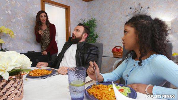 Guess Who's Cumming To Dinner - interracial reality sex with sexy ebony Jeni Angel - xhand.com on poweredporn.com