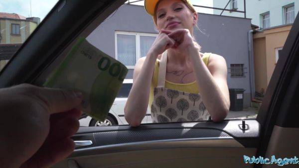 Skinny bitch agreed to leave work and fuck with a stranger for money. - anysex.com on poweredporn.com