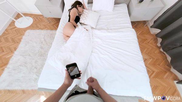 Cute brunette doesn't mind a stranger in her bed - anysex.com on poweredporn.com