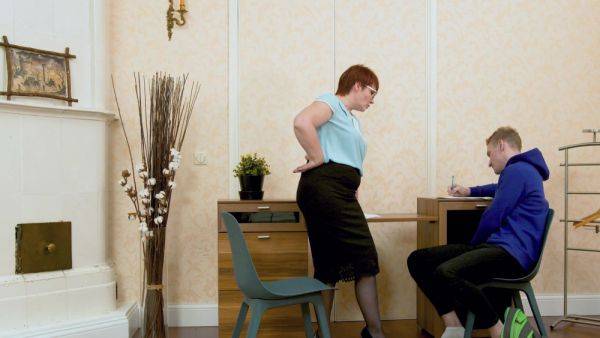 Big ass mature woman is keen to strip and fuck this young student - xbabe.com on poweredporn.com