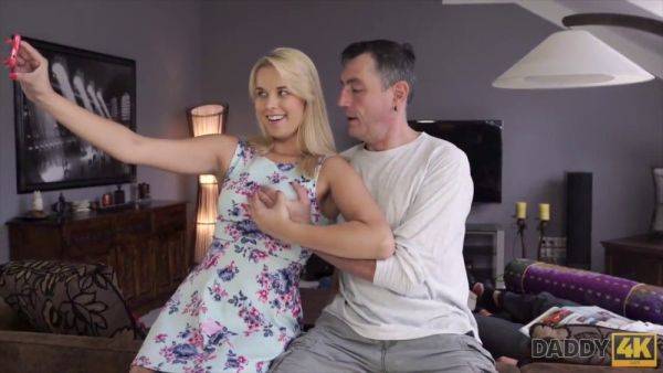 Old man with massive cock pounds busty chick next to her boyfriend on phone - sexu.com on poweredporn.com