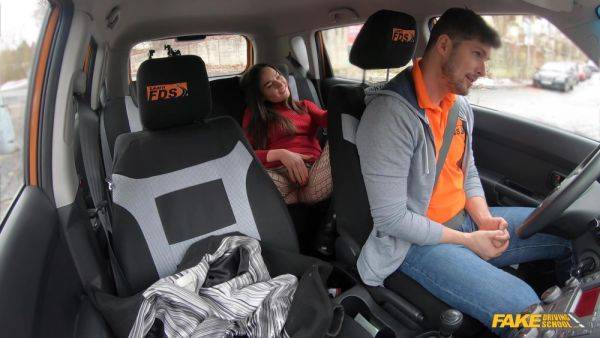 Dark-haired nympho Nataly Gold gets boned in the car - xtits.com - Russia on poweredporn.com