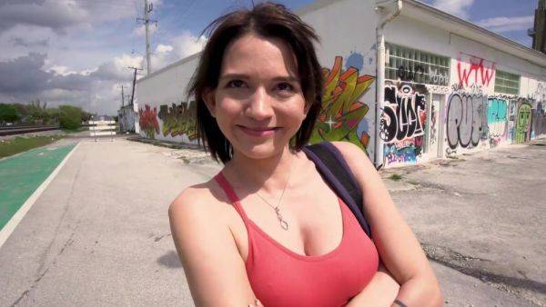 Cute babe shows him everything in public - anysex.com on poweredporn.com