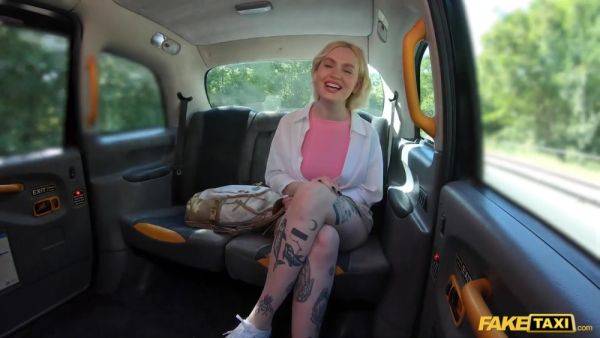 Blonde Gets A Hard Fast Fuck Inside And Outside Of The Taxi - videomanysex.com on poweredporn.com