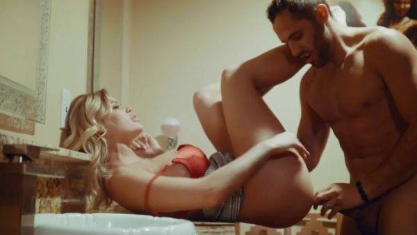 Husband cheated with hot blonde boss in office toilet - anysex.com on poweredporn.com