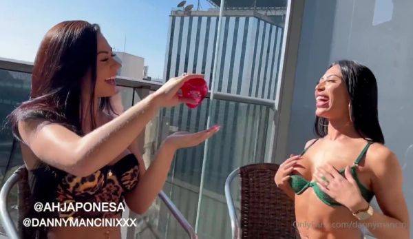 Brunette Lesbians Danny Mancini And Ah Japonesa sharing long dildo toy - big ass - xhand.com on poweredporn.com