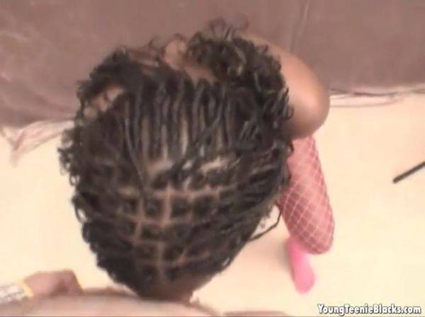 Stockinged busty ebony teen goes down on dick - hotmovs.com on poweredporn.com