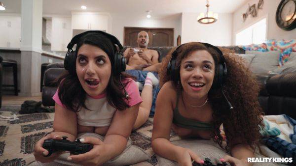 Pair of slutty dolls share black cock together during gaming session - hellporno.com on poweredporn.com