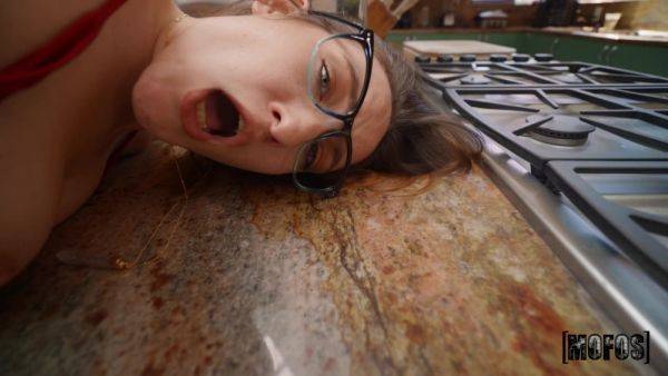 Nerdy brunette Everly Haze gets fucked in the kitchen - xhand.com on poweredporn.com