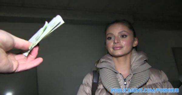 Watch this busty blonde babe give a sloppy blowjob in public for cash - sexu.com on poweredporn.com