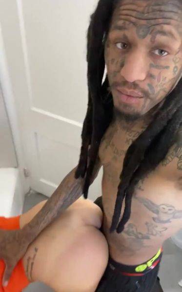 A black beauty stands in a doggy style right in the bathroom for the sake of a big black dick. - anysex.com on poweredporn.com