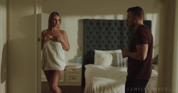 A big-boobed MILF shows her stepson how to properly enjoy passionate sex. - anysex.com on poweredporn.com