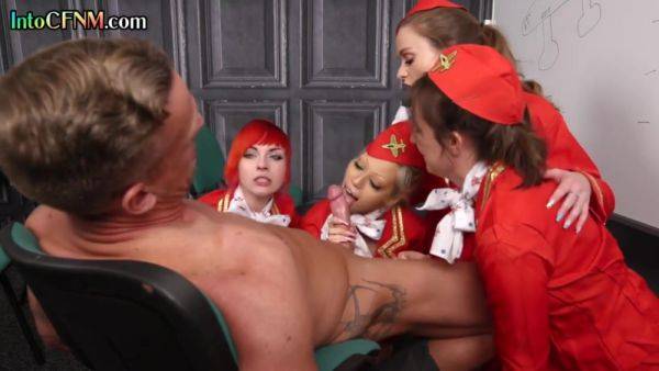 CFNM stewardesses suck and jerk guys cock in group BJ - hotmovs.com on poweredporn.com