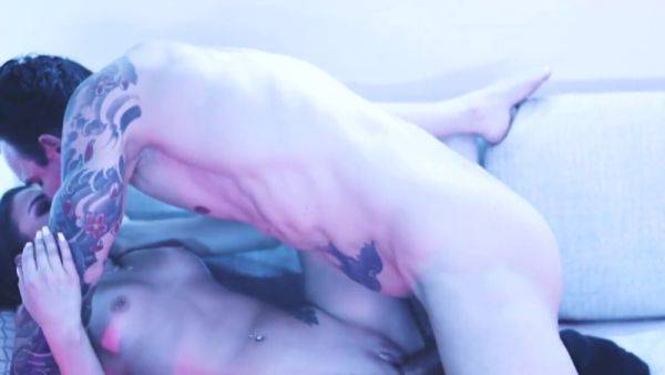 Sexy blonde deepthroats a big dick in blue light - upornia.com on poweredporn.com