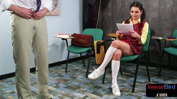 Voyeur CFNM college uniform GF teases professor who jerks - hotmovs.com - Britain on poweredporn.com