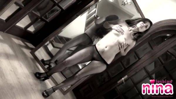 Stockinged Lesbian Nina Strips Off - upornia.com on poweredporn.com