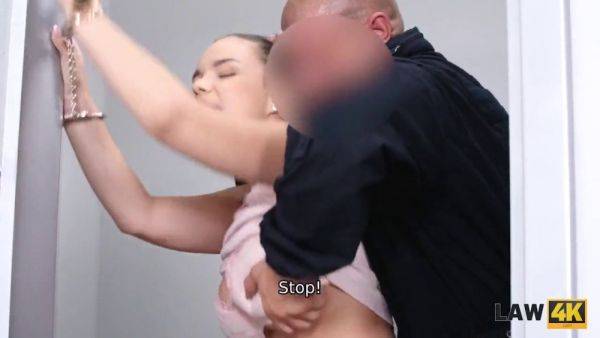 Sofia Lee, a chubby teen thief, sucks cock while being arrested by the police - sexu.com on poweredporn.com