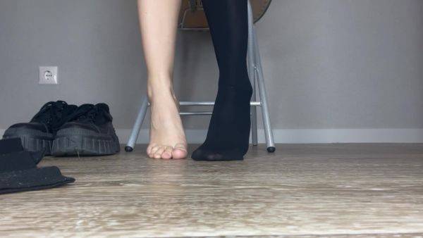 Just Look At Those Sexy Legs, They Look Just Perfect In Those Black Sneakers And Black Shoes - hclips.com on poweredporn.com
