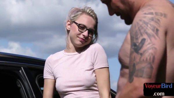 21yo voyeur GF teases her BF who jerks cock outdoor by car - txxx.com on poweredporn.com