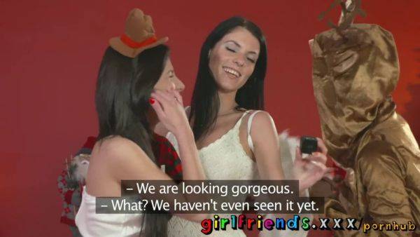 Euro babes in lingerie try on Xmas outfits for a hot threesome frenzy - sexu.com on poweredporn.com