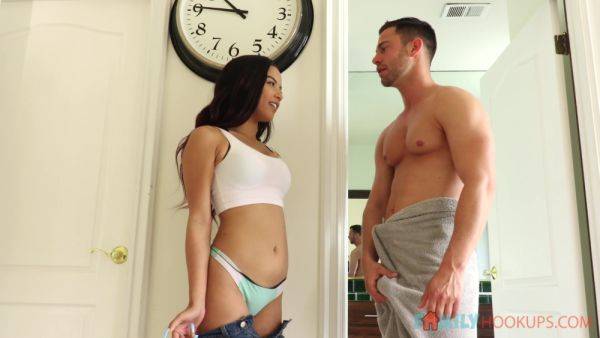 Curious young Latina tries tasty inches down the tube after a soft blowjob - xbabe.com on poweredporn.com