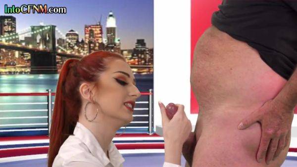 CFNM redhead British babe sucks cock in live TV show - hotmovs.com - Britain on poweredporn.com