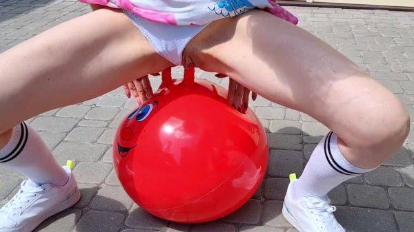 Fortunately there are two horns on the gym ball that I can ride in my outdoor solo session - anysex.com on poweredporn.com