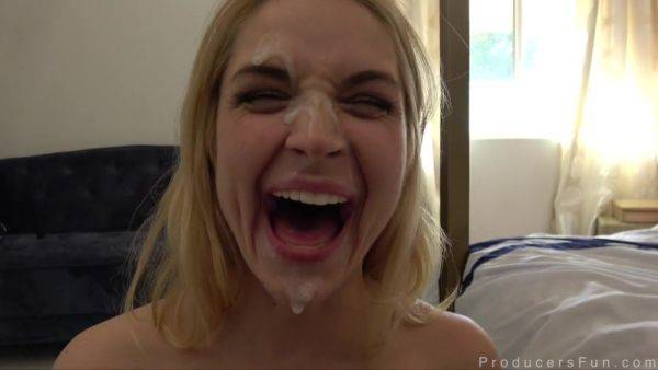 Blondie with big blobs answers questions during sex - Cumshot - xtits.com on poweredporn.com