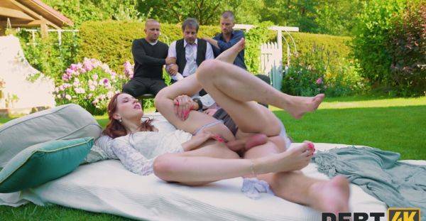 Bride gets caught trying hardciore backyard sex with the best man - alphaporno.com on poweredporn.com