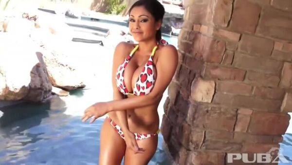 Priya Rai's Big Tits Get Wet Outside by the Pool - veryfreeporn.com - India on poweredporn.com
