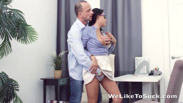 Elegant brunette fitted with generous inches in her butt hole - hellporno.com on poweredporn.com