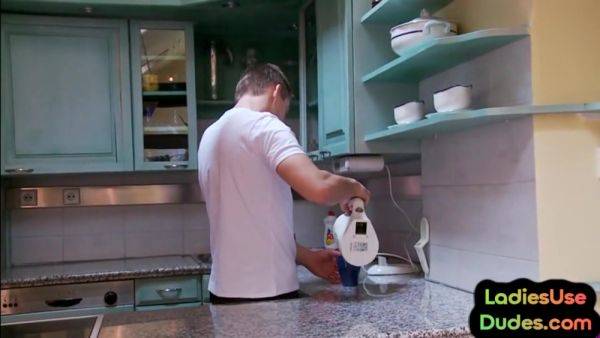 3some strapon CFNM femdoms pegging sissy in asshole - hotmovs.com on poweredporn.com